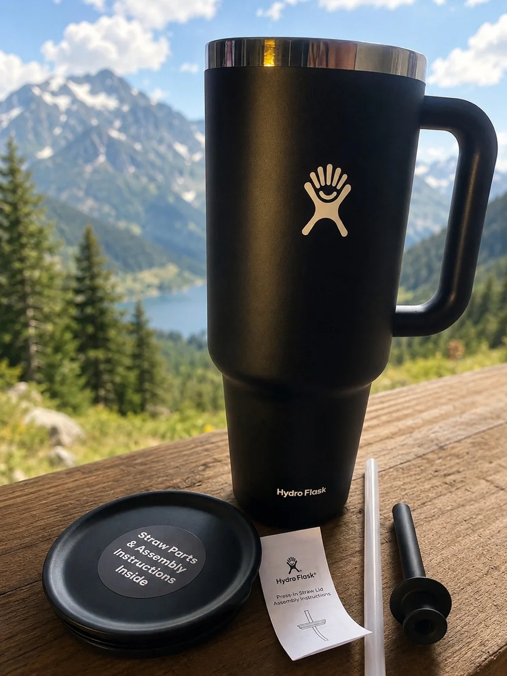 Hydro Flask 40 oz All Around Travel Tumbler Black w/ Handle & Straw NEW Custom “